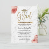 RNナース卒業パーティーフローラホワイトマーブル 招待状 (スタンド正面)