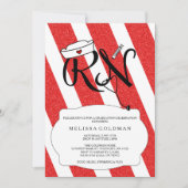 RNナース卒業招待状おもしろいレッドグリッターデザイン 招待状 (正面)