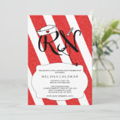 RNナース卒業招待状おもしろいレッドグリッターデザイン 招待状 (スタンド正面)