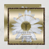RNナース卒業|金ゴールドデイジーの固定式 招待状 (正面/裏面)