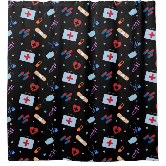 RNナース看護学生 |医師の医療パターン シャワーカーテン (正面)