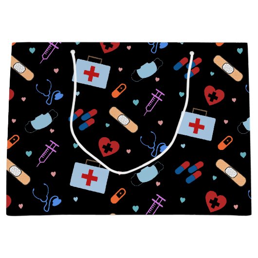 RNナース看護学生 |医師の医療パターン ラージペーパーバッグ (正面)