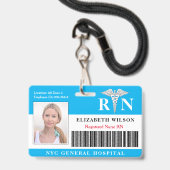 RNナース |病院の医療従事者の写真ID バッジ (正面（ネックストラップ付）)