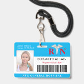 RNナース|病院医療従業員の写真ID バッジ (正面（ネックストラップ付）)