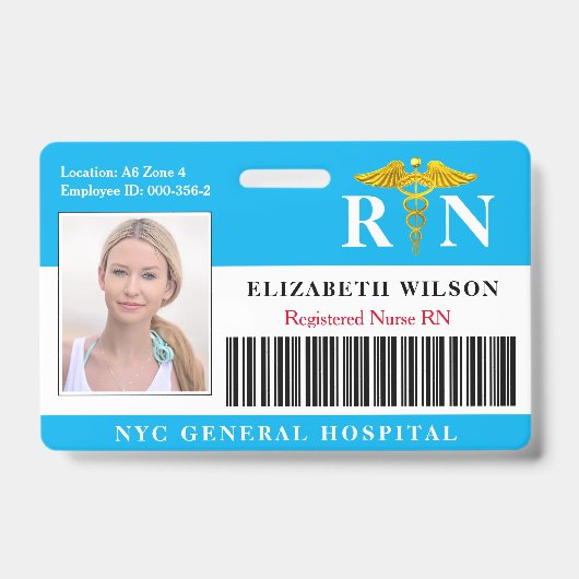 RNナース|病院医療従業員の写真ID バッジ (正面)