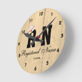 RNパーソナライズされたナースハット木壁時計 ラウンド壁時計 (傾斜)