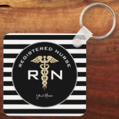RNパーソナライズされたナースブモダンラック金ゴールド キーホルダー (裏面)