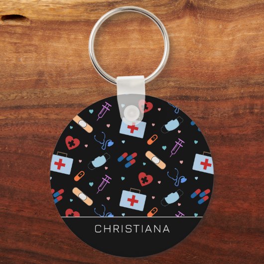 RNパーソナライズされたナース |医師の医療パターン キーホルダー (正面)