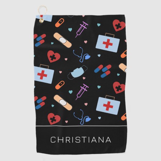 RNパーソナライズされたナース |医師の医療パターン ゴルフタオル (正面)
