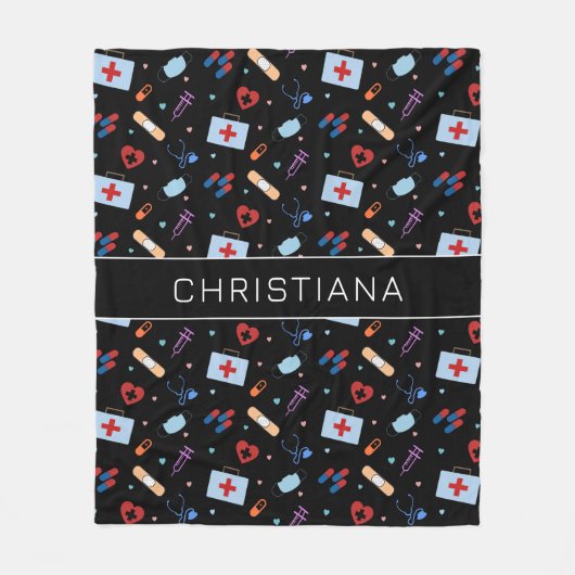 RNパーソナライズされたナース |医師の医療パターン フリースブランケット (正面)
