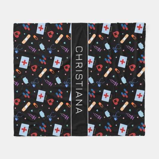 RNパーソナライズされたナース |医師の医療パターン フリースブランケット (正面(横))