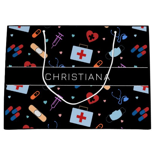 RNパーソナライズされたナース |医師の医療パターン ラージペーパーバッグ (正面)