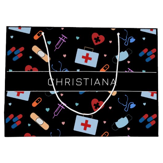 RNパーソナライズされたナース |医師の医療パターン ラージペーパーバッグ (裏面)