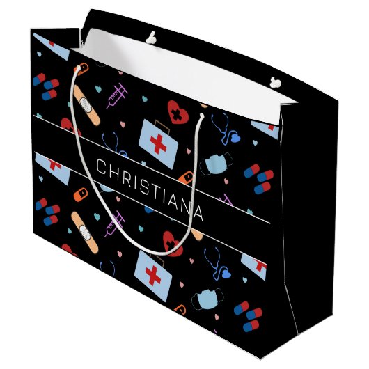 RNパーソナライズされたナース |医師の医療パターン ラージペーパーバッグ (裏面アングル)