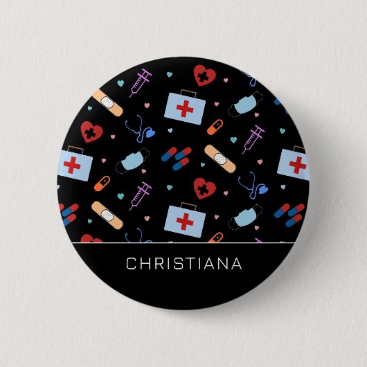 RNパーソナライズされたナース |医師の医療パターン 缶バッジ (正面)