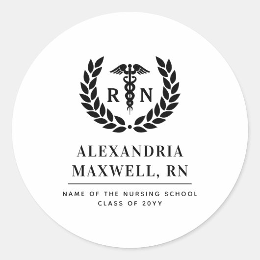 RNパーソナライズされた看護学校卒業エレガント ラウンドシール (正面)
