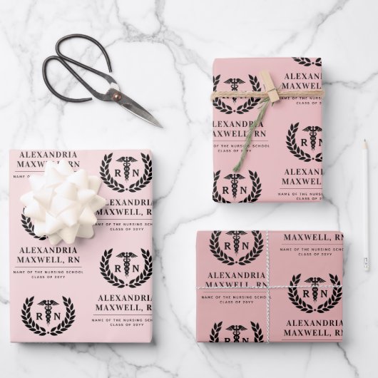 RNパーソナライズされた看護学校卒業エレガント ラッピングペーパーシート (正面)