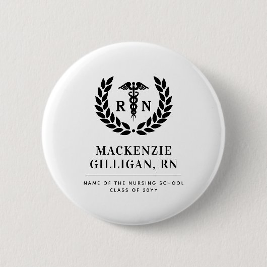 RNパーソナライズされた看護学校卒業エレガント 缶バッジ (正面)