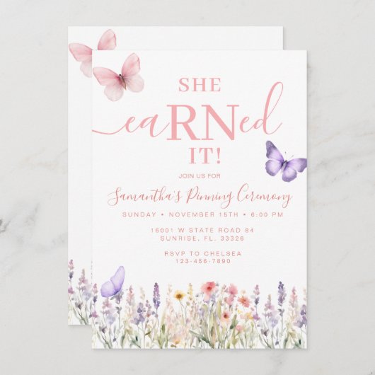 RNワイルドフラワー卒業ピンニング招待状 招待状 (正面/裏面)