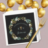 RN卒業の緑のリース+金ゴールドカドゥセウス スタンダードカクテルナプキン