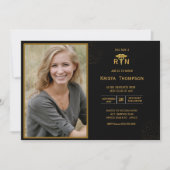 RN卒業パーティフォトブラック金ゴールド 招待状 (正面)