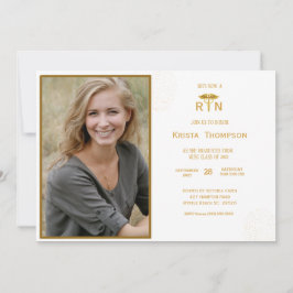 RN卒業パーティフォトホワイト金ゴールド 招待状