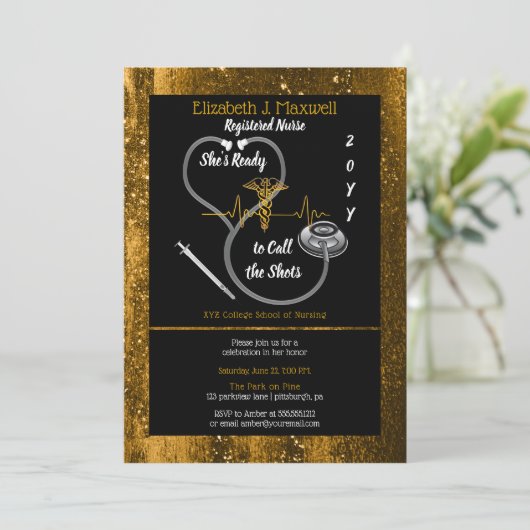 RN卒業パーティー彼女はショットを呼ぶ準備ができている 招待状 (スタンド正面)
