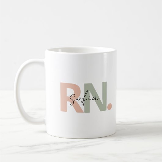 RN登パーソナライズされた録ナース名書道 コーヒーマグカップ (左)