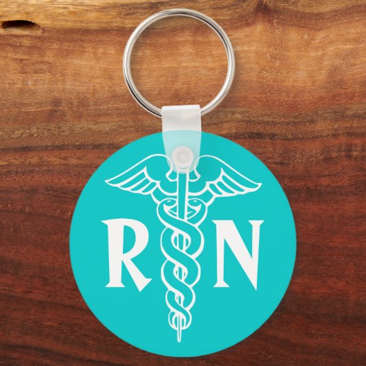 RN登録ナースキーチェーンとカドゥーセウス記号 キーホルダー (正面)