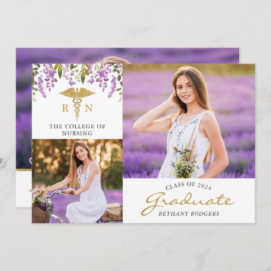 RN看護フローラ卒業3写真発表 招待状 (正面/裏面)