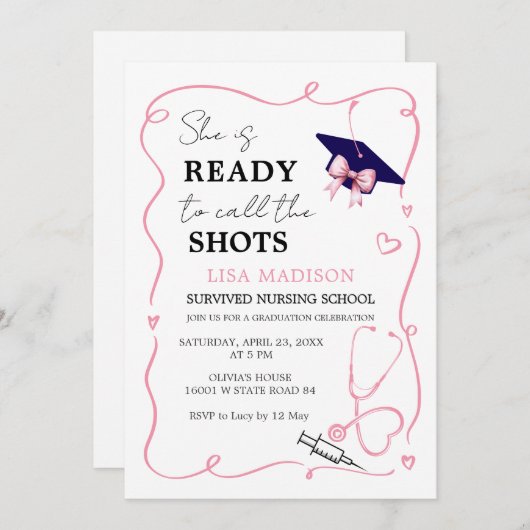 RN看護モダン彼女はショットを呼ぶ準備ができている 招待状 (正面/裏面)