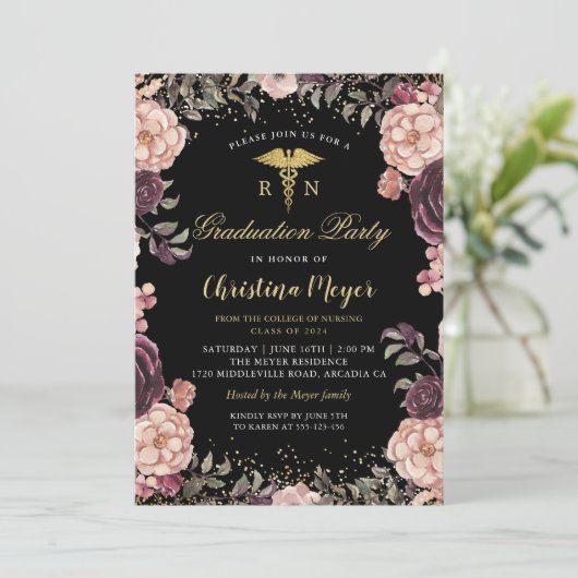 RN看護写真卒業パーティブルゴーニュフローラ 招待状 (スタンド正面)