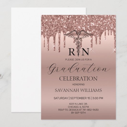 RN看護卒業お祝い 招待状 (正面/裏面)