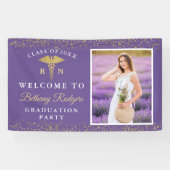 RN看護卒業パープル金ゴールドグリッター写真 横断幕 (横)