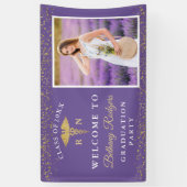 RN看護卒業パープル金ゴールドグリッター写真 横断幕 (縦)