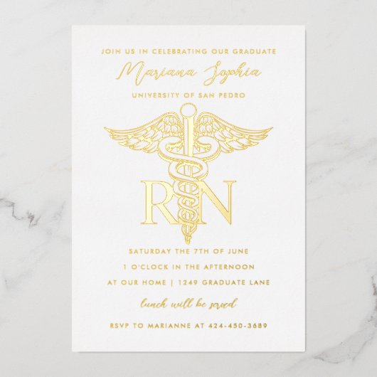 RN看護卒業式ゴールドフォイル招待状 箔招待状 (正面)