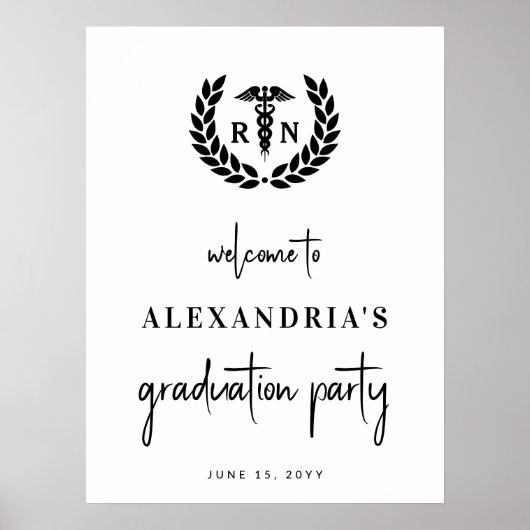 RN看護学校卒業エレガント歓迎サイン ポスター (正面)