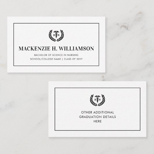 RN看護学校卒業名カードの挿入 コーリングカード (正面/裏面)
