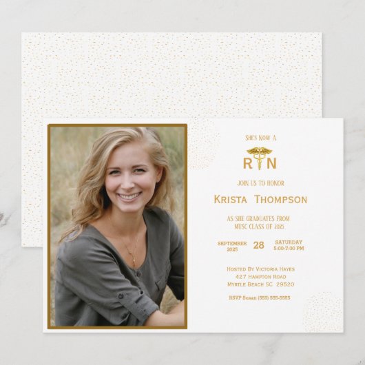 RN 卒業パーティー フォト 白金 招待状 (正面/裏面)