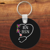 Rn Bsn登録ナース看護フローラ聴診器 キーホルダー (正面)