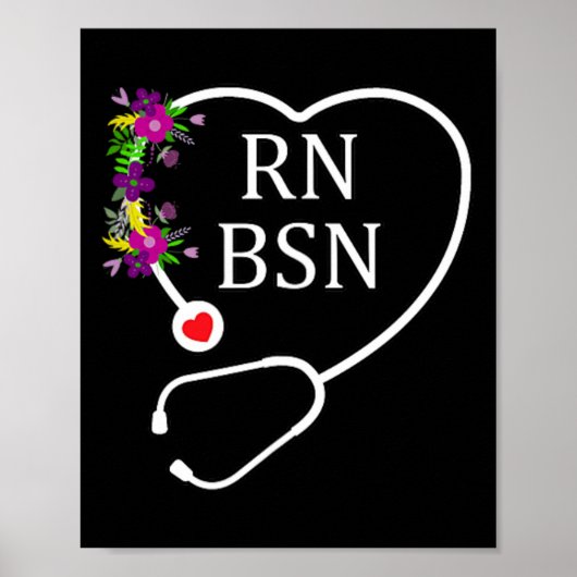 Rn Bsn登録ナース看護フローラ聴診器 ポスター (正面)