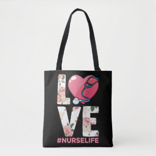RN Nurse Life Flower Paramedic Stethoscope Heart トートバッグ