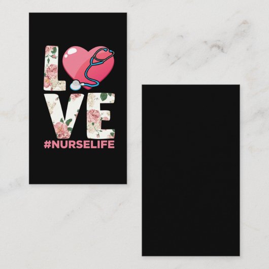 RN Nurse Life Flower Paramedic Stethoscope Heart 名刺 (正面/裏面)