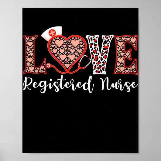 RN Registered Nurse Love Heart Stethoscope For ポスター (正面)