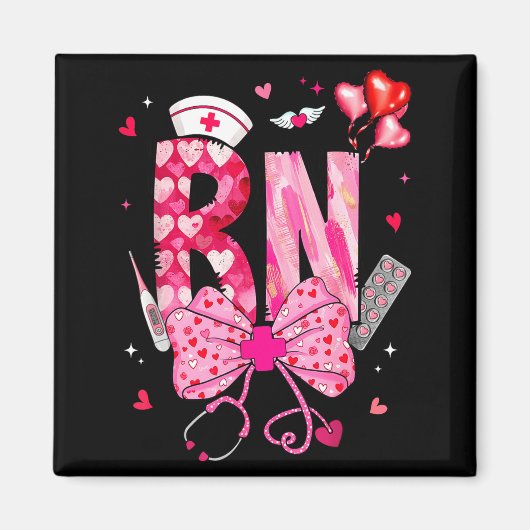 Rn Valentine Coquette Bow Stethoscope Nurse Girl W マグネット (正面)
