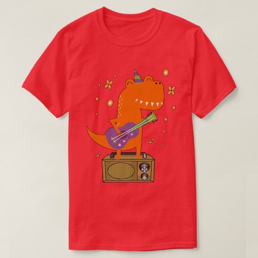 Roaar Star Cute Dinosaur Rock With Guitar Dino Mus Tシャツ (デザイン正面)
