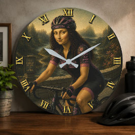 Road Cyclist Funny Mona Lisa Gift for Road Bike ラージ壁時計