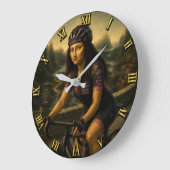 Road Cyclist Funny Mona Lisa Gift for Road Bike ラージ壁時計 (傾斜)