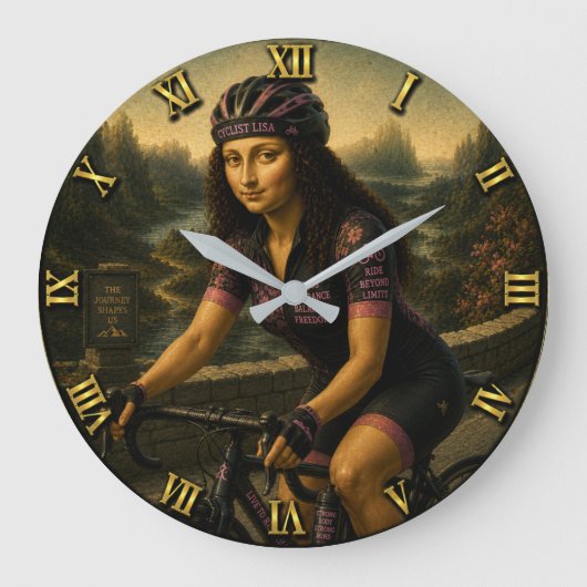 Road Cyclist Funny Mona Lisa Gift for Road Bike ラージ壁時計 (正面)