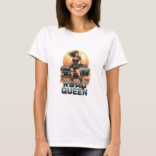 Road Queen – Post-Apocalyptic Pin-Up Warrior Tシャツ (正面)